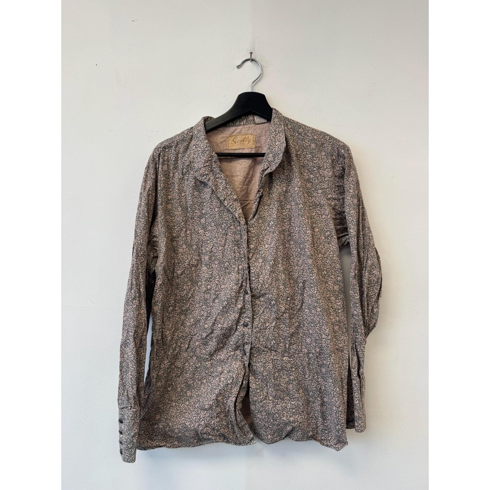 Scully Shirt Womens Medium Brown Floral Button Front Long Sleeve Boho Blouse